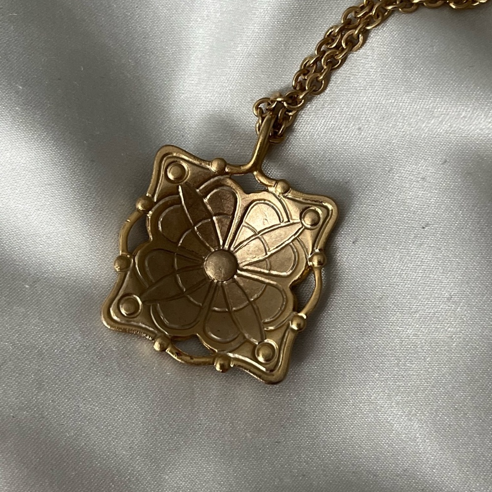 Anne Klein Gold and Brown Geometric Pendant Necklace - Picture 4 of 5